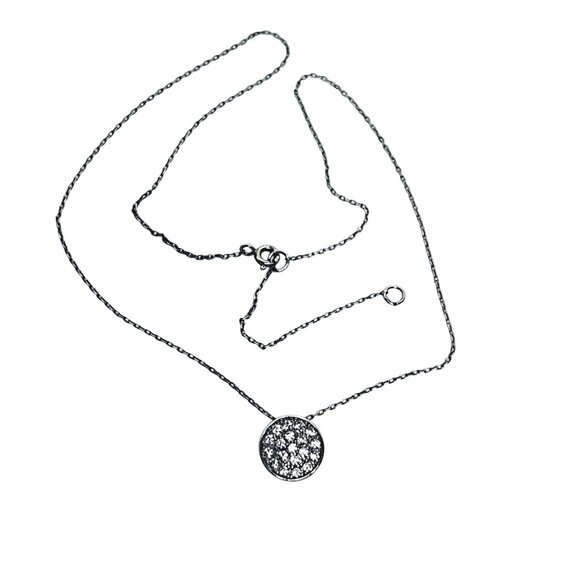 Sterling Silver Cable Chain Necklace W/ Clear Rhinestone Pendant Signed (5922) - Picture 6 of 6